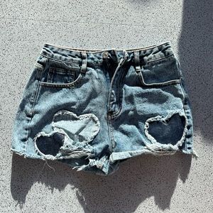 Heart Patch Ripped Jean Shorts